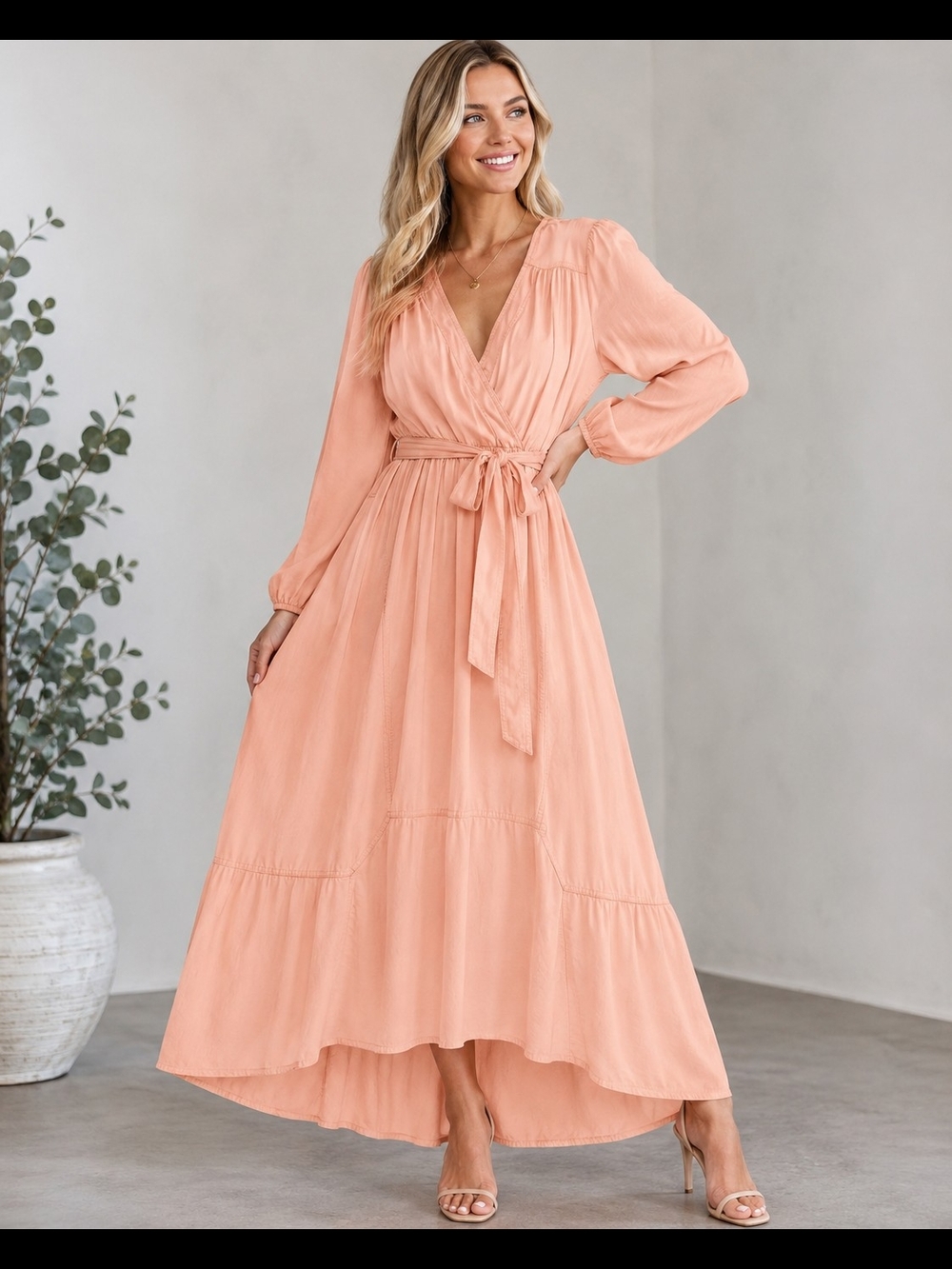 Nurture by Westbound Peach Tie Waist Maxi Dress XL